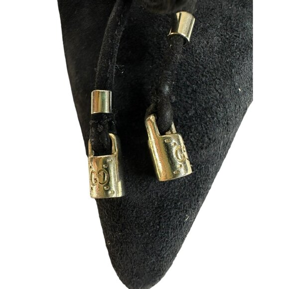 GUCCI Pump Kitten Heels Suede Leather US 6 EU 36.5 Black Pointed Toe Bow Logo - Picture 12 of 15